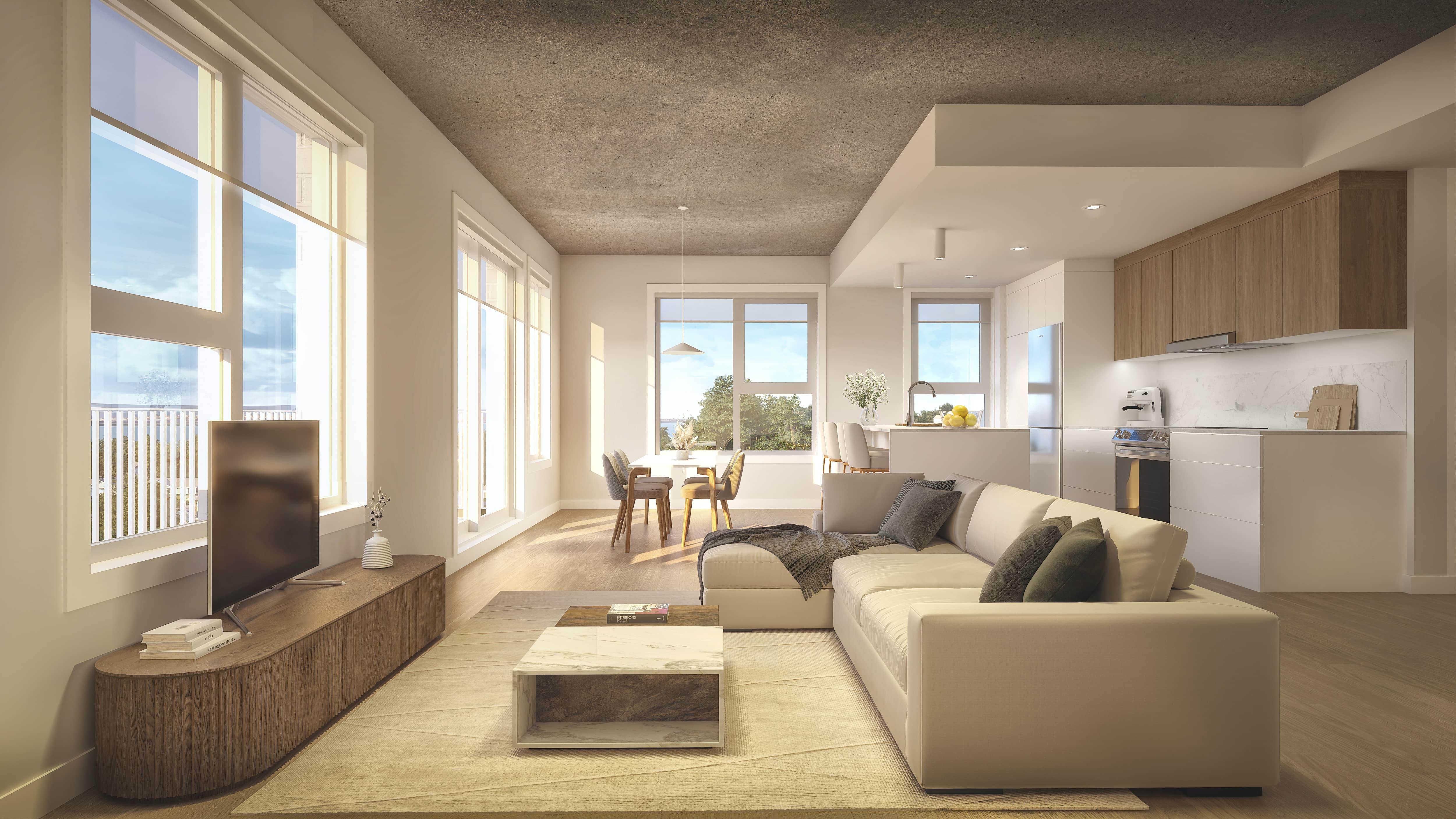 Salon d'une unité type des condos Rive à Aylmer